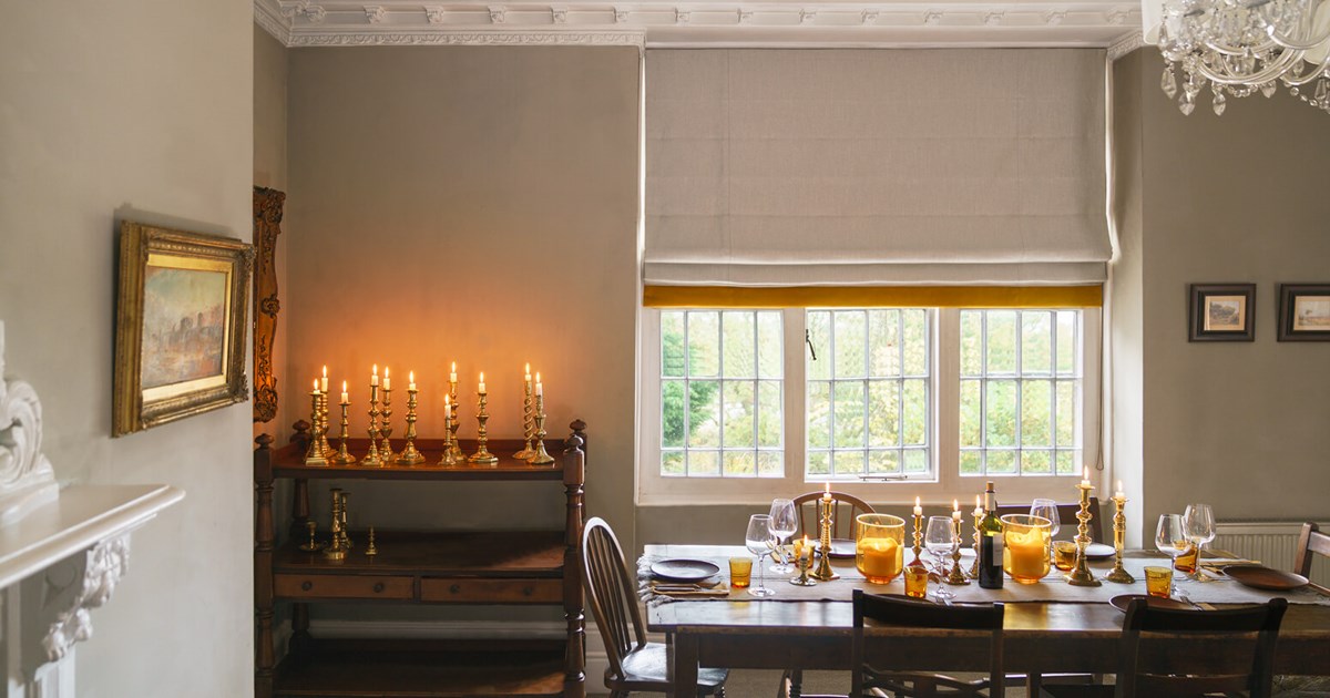 Bespoke Roman Blind fitted in dining room.