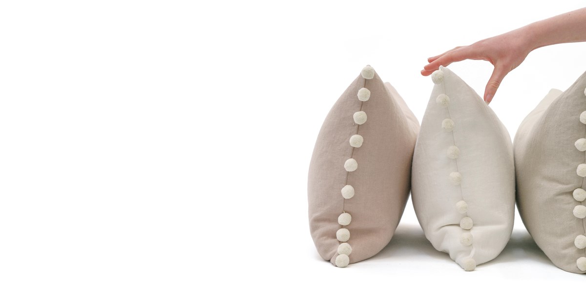 Three Pom Pom cushions, handmade by Boeboes.