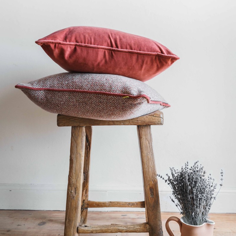 Oxford cushion and herringbone cushion in rust tones