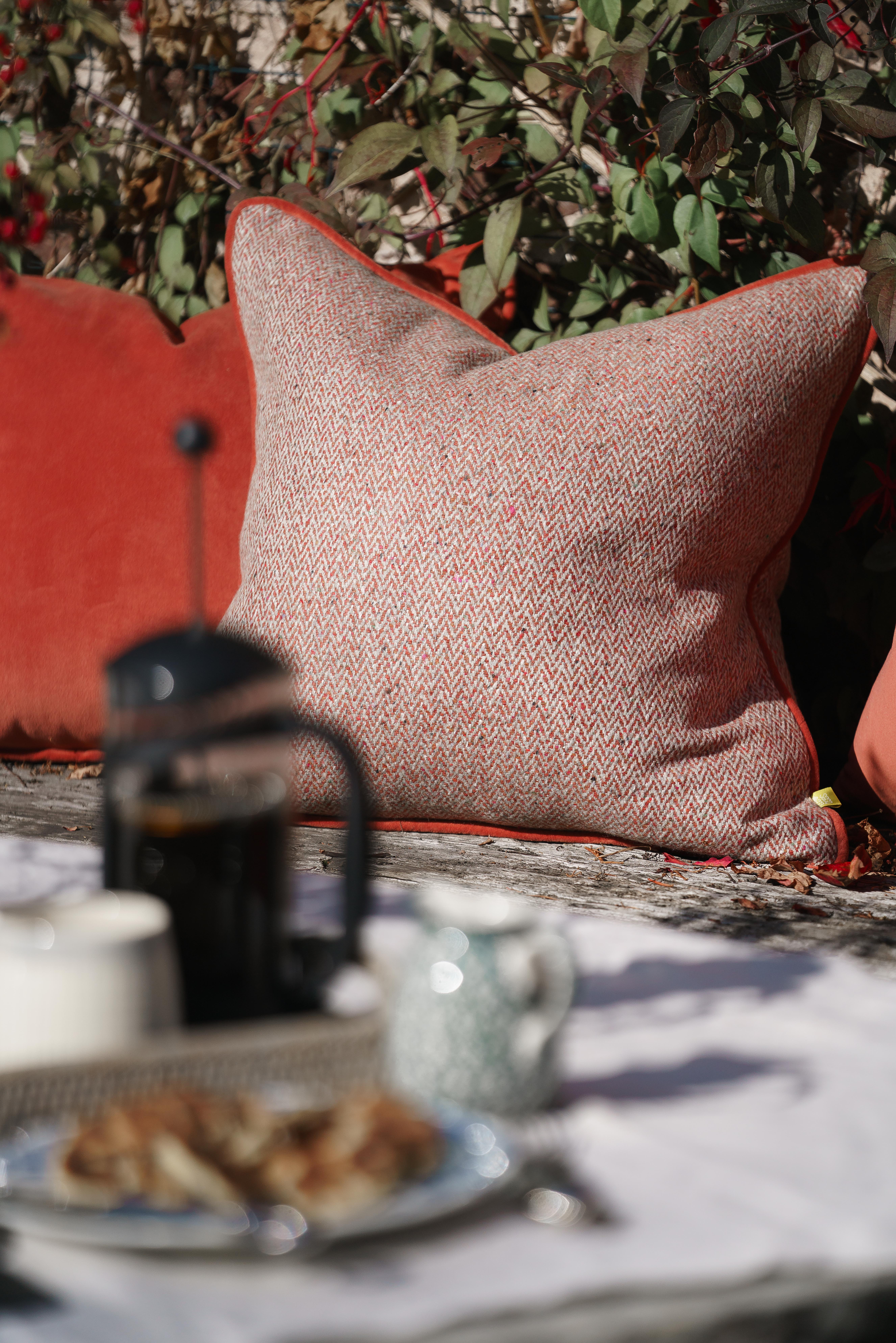 Luxury soft furnishings in Autumnal colours and fabrics 