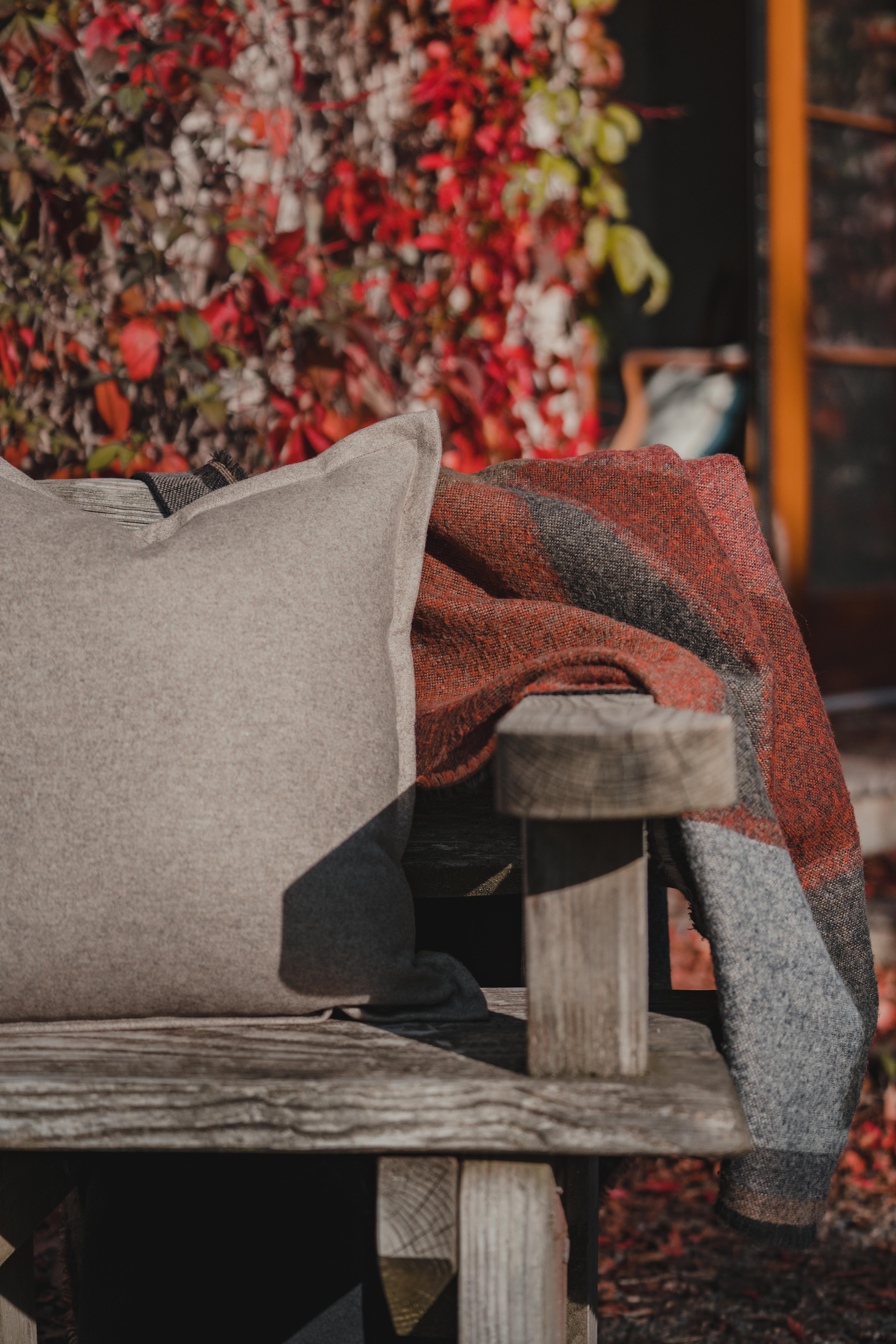 Flax oxford cushion with matching luxury throws