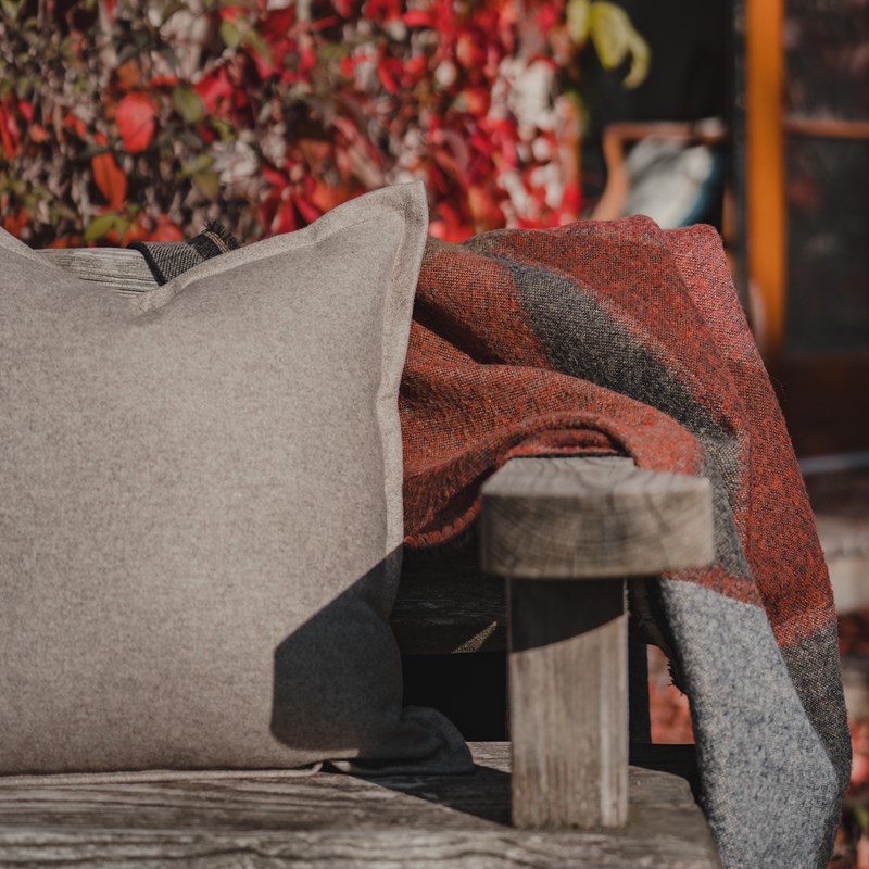 Flax oxford cushion with matching luxury throws