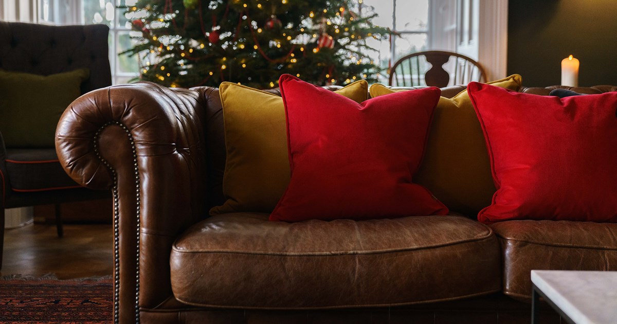 Luxury cushions in festive red velvet materials.